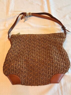 Vintage Cee Klein Woven Knit Shoulder Bag with Brown Leather Original Tag